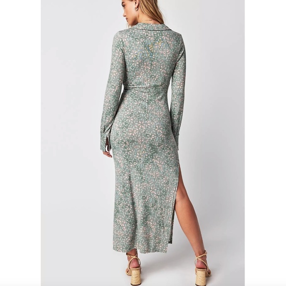 NWT FREE PEOPLE SHAYLA WRAP MIDI DRESS IN MINT COMBO long sleeves - M - Picture 4 of 16